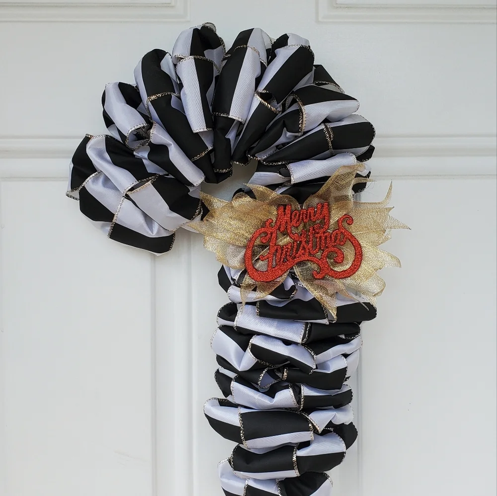 Candy Cane Christmas Ribbon Wreath.